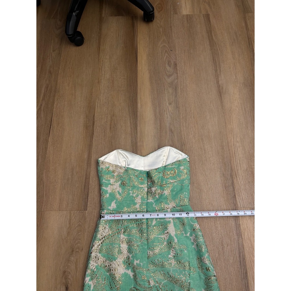 Vtg Milly New York Strapless Metallic Floral Brocade Cocktail Dress Green Gold 0 - Picture 8 of 9